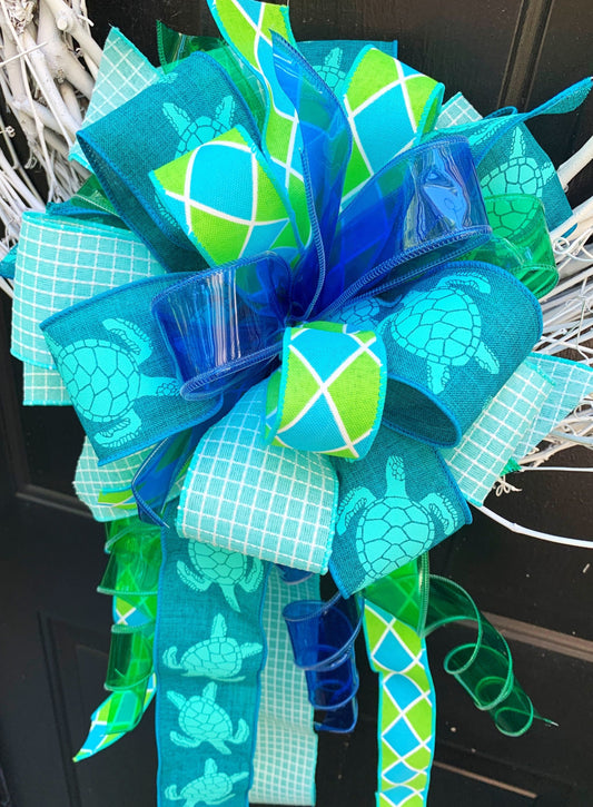 Summer Collection - Turtle Bow, Turtle Ribbon, Turtle Decor, Summer Bow, Bow, Bows, Mailbox Bow, Gift Bow, Large Bow