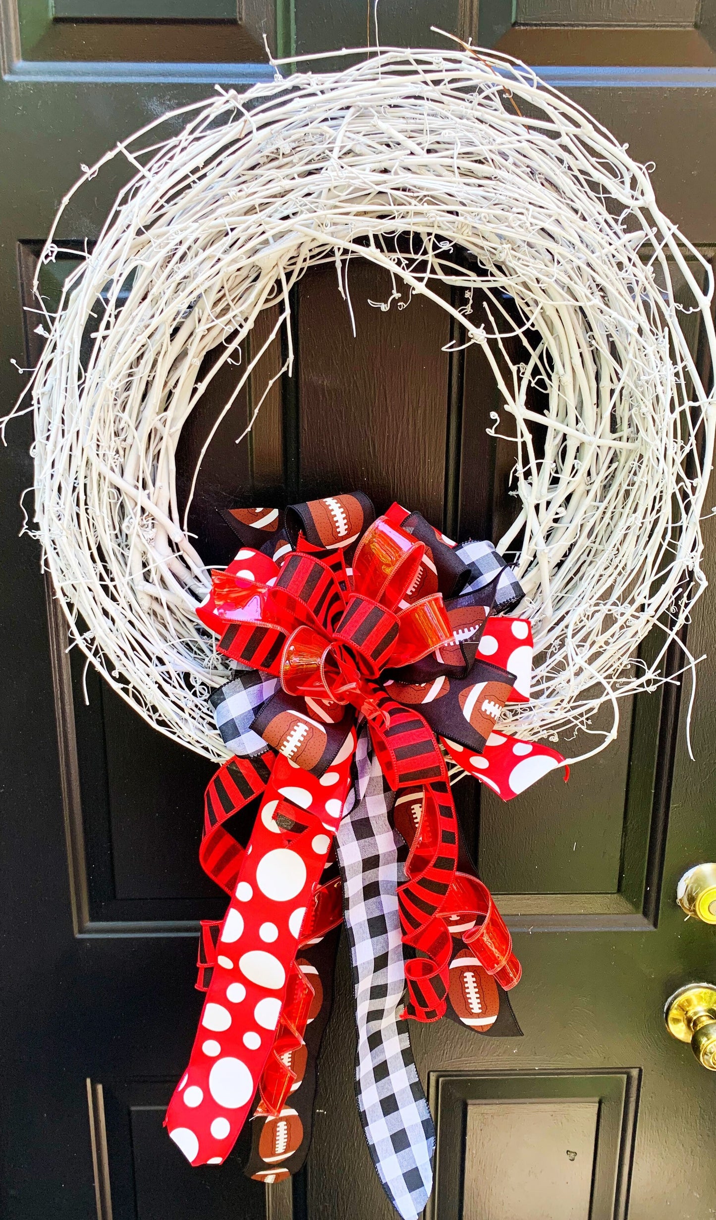 Sports Collection - Red, Black and White Bow, Sports Bow, Football Bow, Football Decor, Sports Decor, Bow, Bows, Mailbox Bow, Wreath Bow