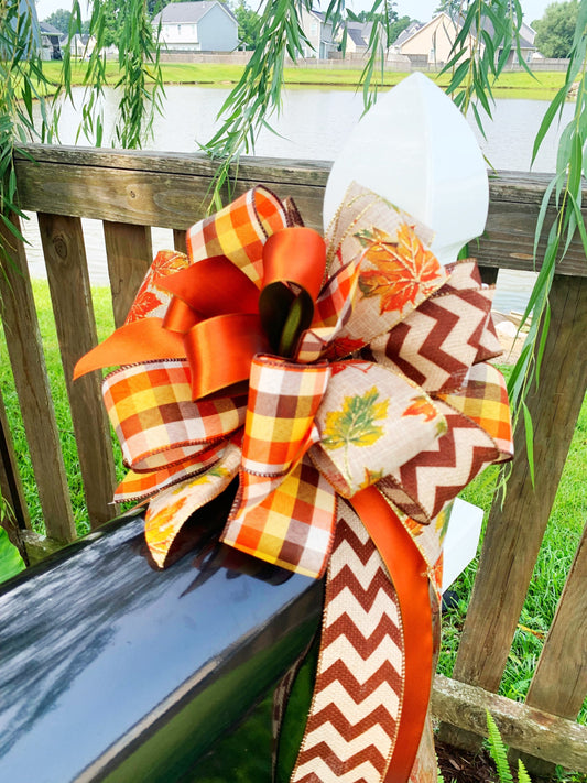 Fall Collection - Fall Bow,Fall Decor,Fall Bows, Autumn,Autumn Decor,Chevron Bow,Gift,Mailbox Bow,Wreath Bow, Leaves, Fall