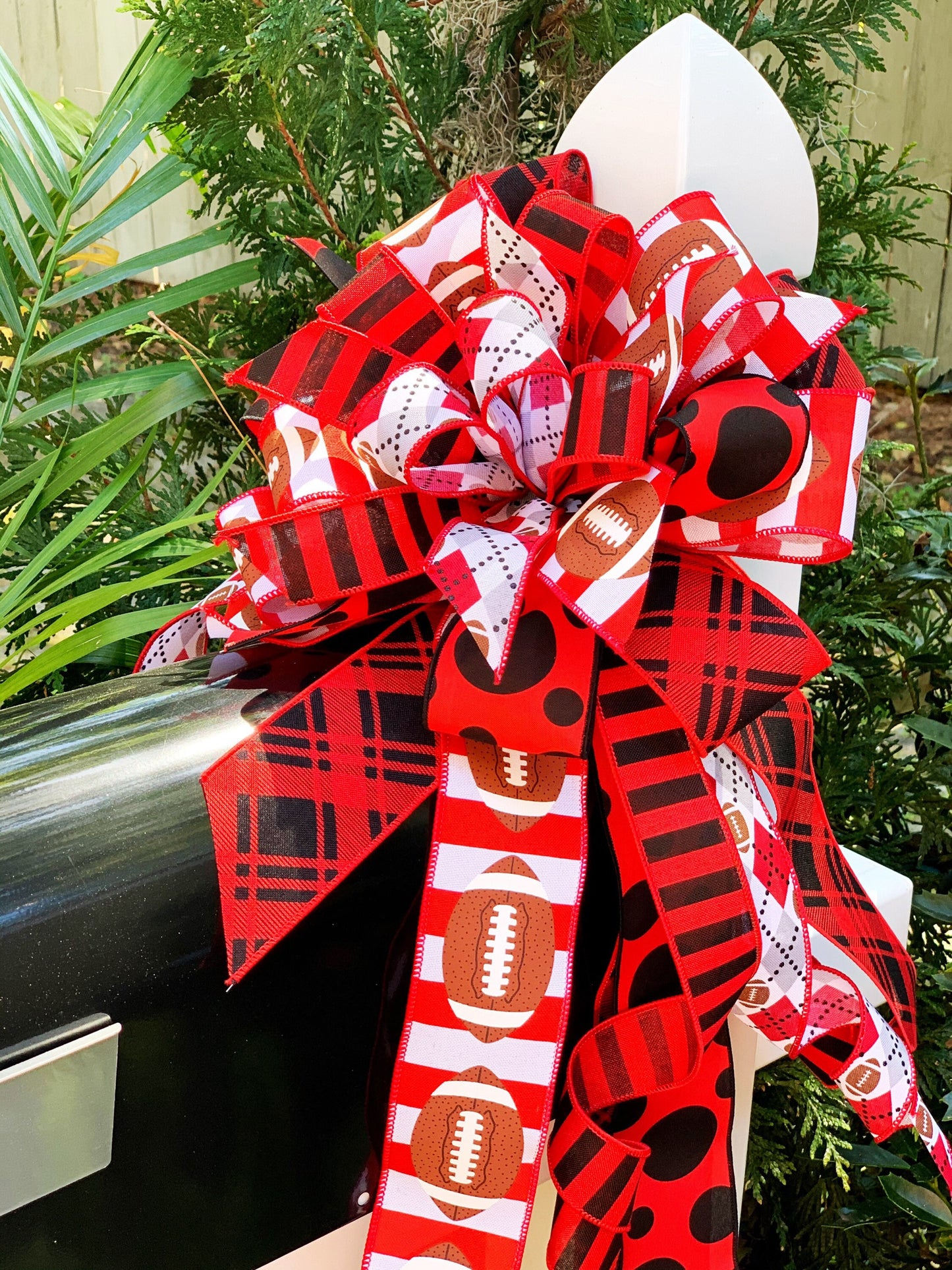 Sports Collection - Red, Black and White Bow, Sports Bow, Bow, Bows, Mailbox Bow, Wreath Bow, Large Bow, Gift Bow, Decor, Decorations
