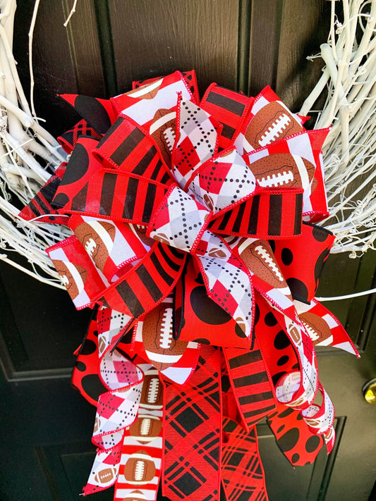 Sports Collection - Red, Black and White Bow, Sports Bow, Bow, Bows, Mailbox Bow, Wreath Bow, Large Bow, Gift Bow, Decor, Decorations