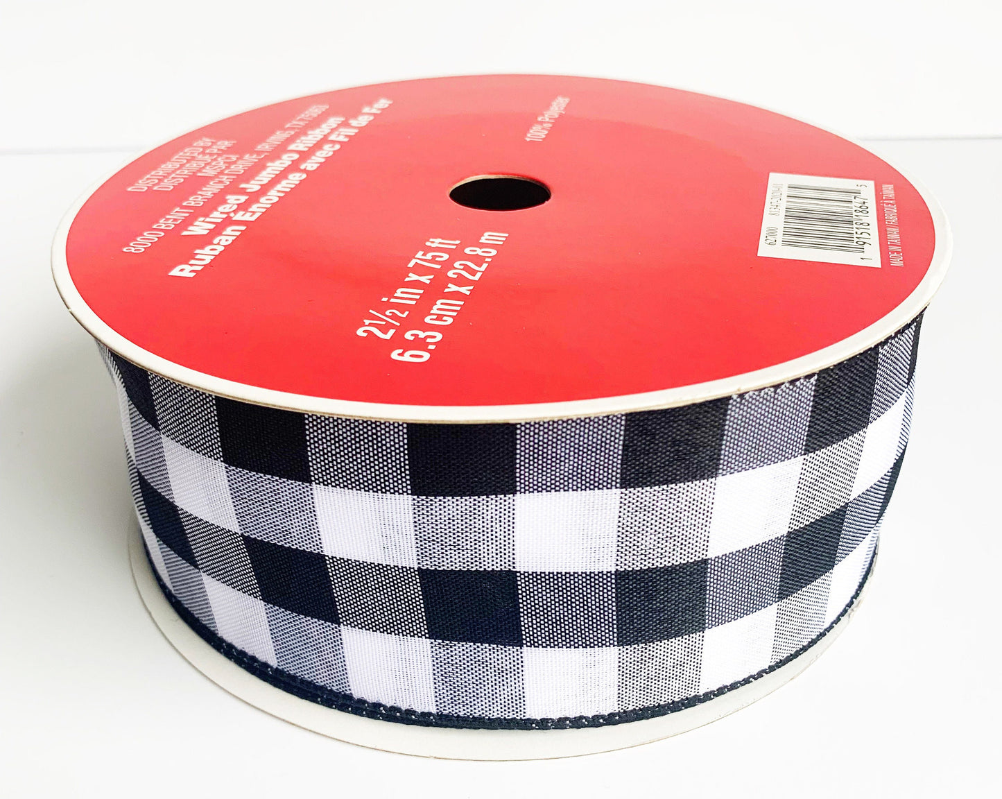 Ribbon Roll - 25 yards, Buffalo Check, Buffalo Ribbon, Check Ribbon, Black Ribbon, White Ribbon, Craft Ribbon, Ribbon, Wired Ribbon