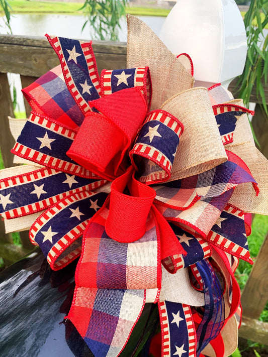 Patriotic Collection - Patriotic, Bow, Patriotic Bow, Wreath Bow, Large Bow, Mailbox Bow, Gift Bow, Bows, Decor, Yard Decor