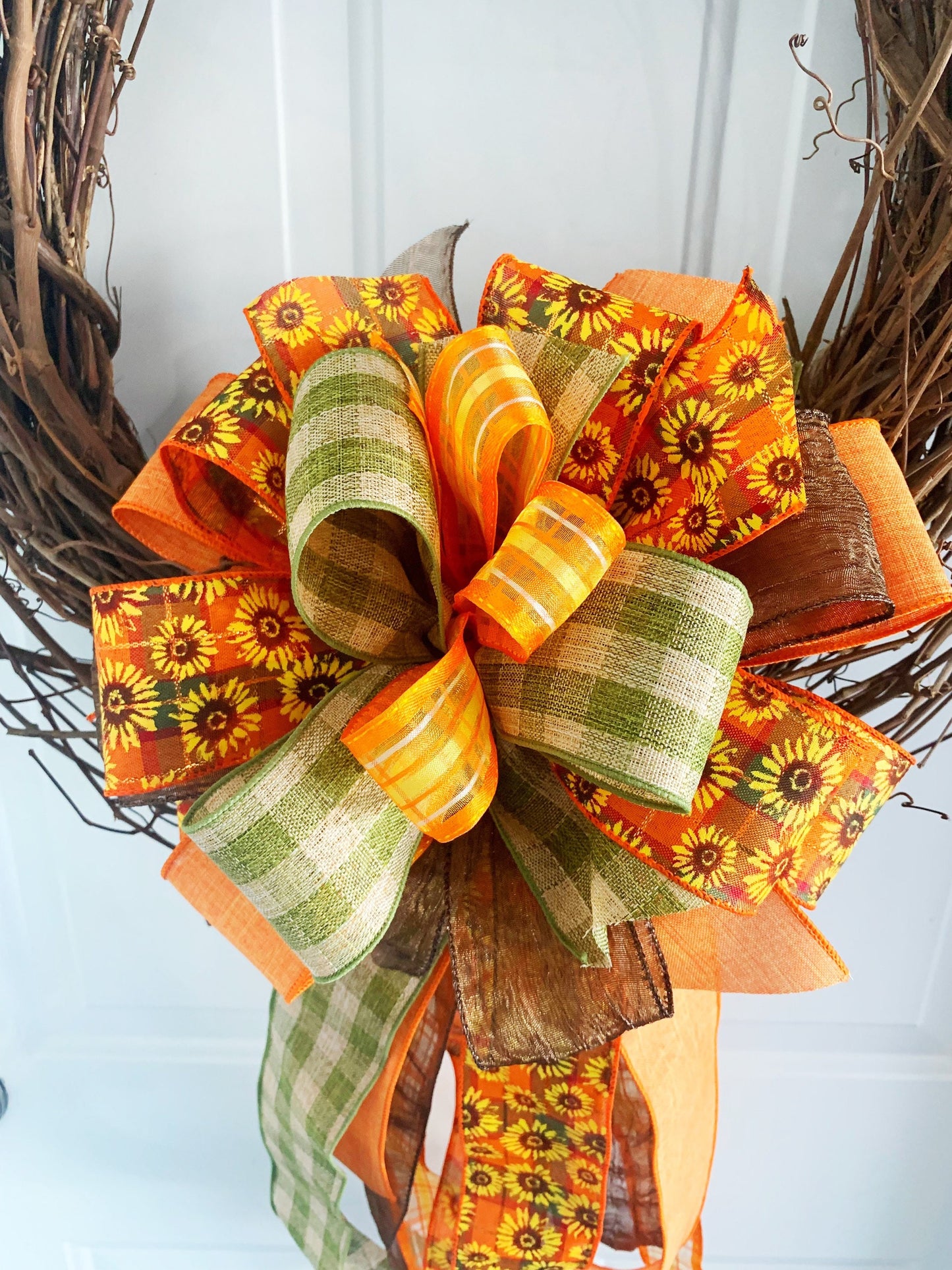 Fall Collection- Sunflower Bow, Sunflower Decor, Bow, Bows, Lantern Bow, Wreath Bow, Mailbox Bow, Gift, Ribbon, Fall, Fall Bow, Fall Decor