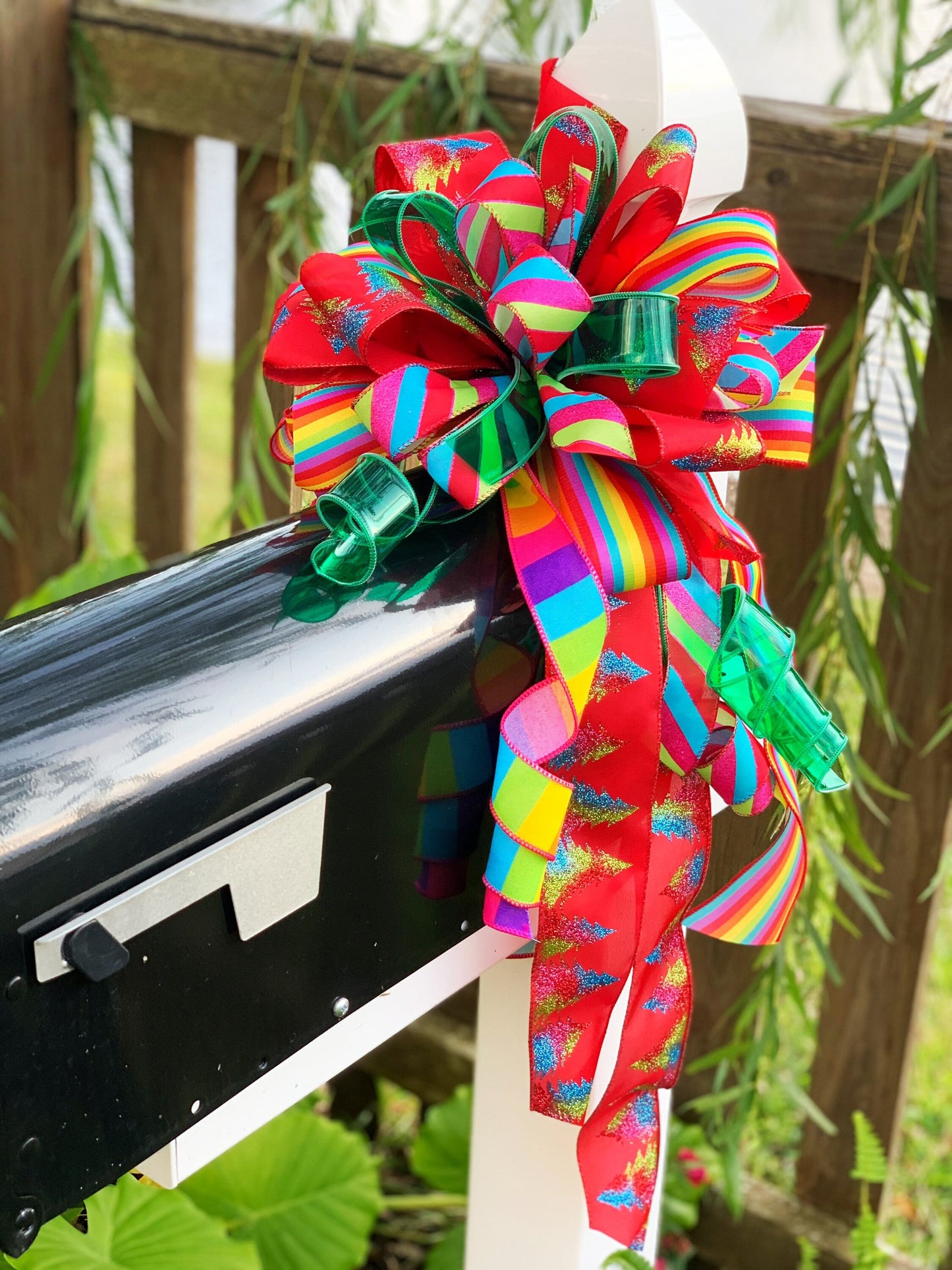 Christmas PRIDE Bow Featuring Multicolor and Pattern Ribbon. Perfect for Mailbox, Wreath, and Door.