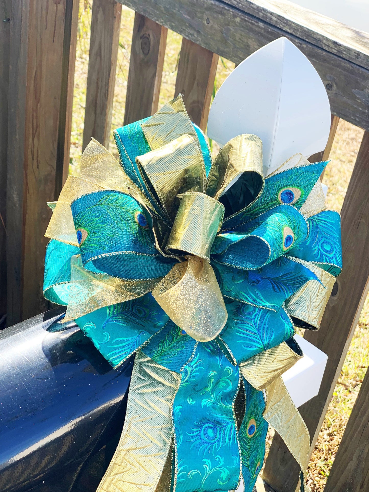 Everyday Collection - Peacock Bow, Peacock Ribbon, Peacock, Peacock Decor, Mailbox Bow, Wreath Bow, Large Bow, Bow, Bows