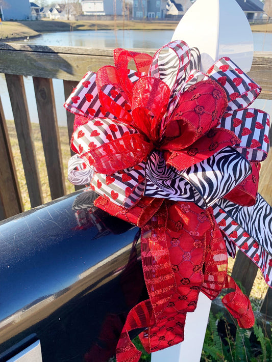 Valentines Collection - Valentines Bow,Valentines,Valentines Decor,Valentines Ribbon,Gift,Gift Bow,Bows,Mailbox Bow, Wreath Bow, Zebra