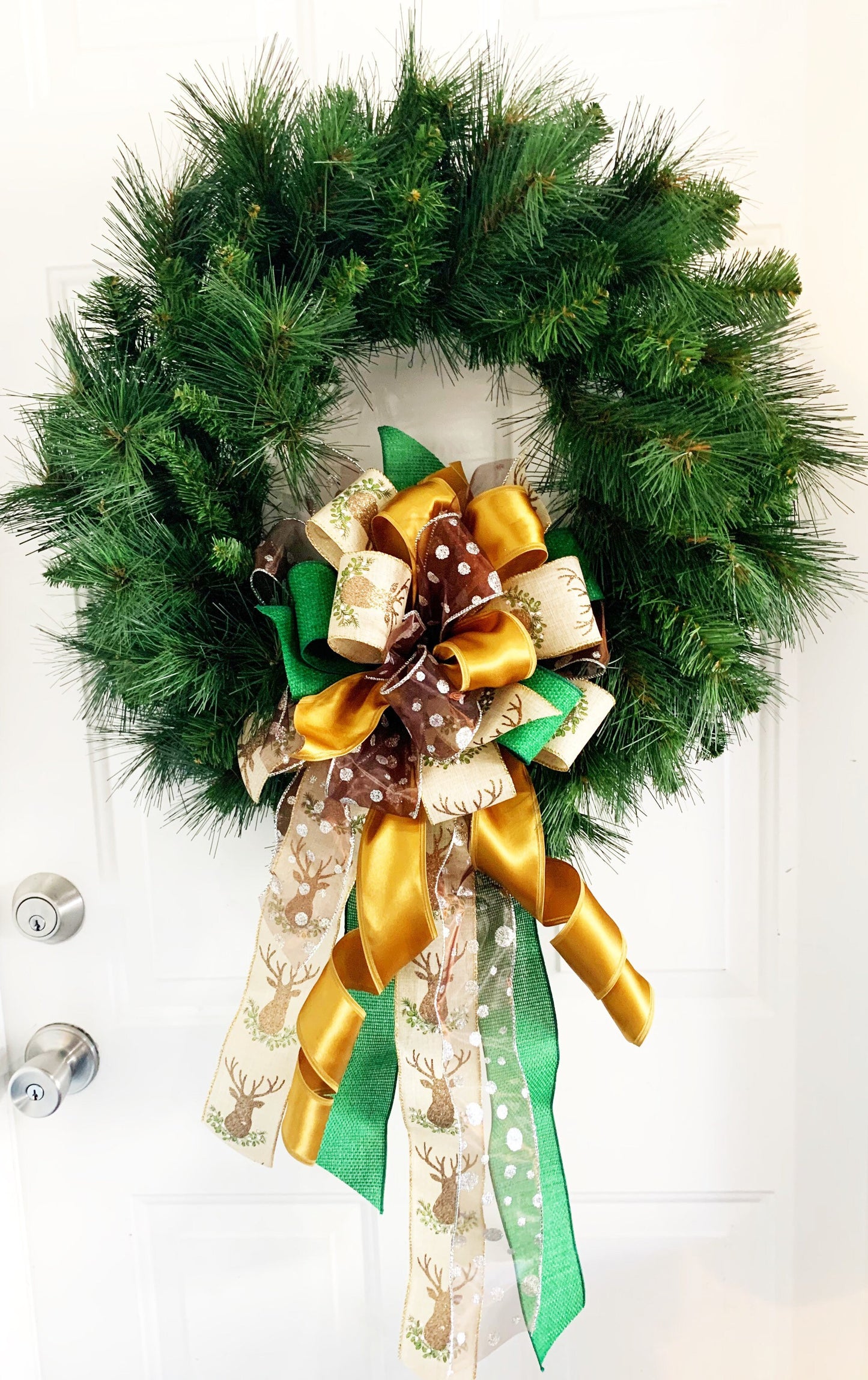 Christmas Bow Featuring Buck and Multipattern Ribbon. Perfect for Mailbox, Door, and Wreath.