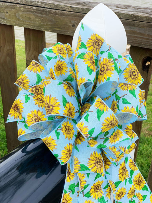 Everyday Collection - Sunflower,Sunflower Bow,Sunflower Ribbon,Ukraine,Ukraine Bow, Sunflower Decor,Mailbox Bow,Wreath Bow, Tree Topper,Blue