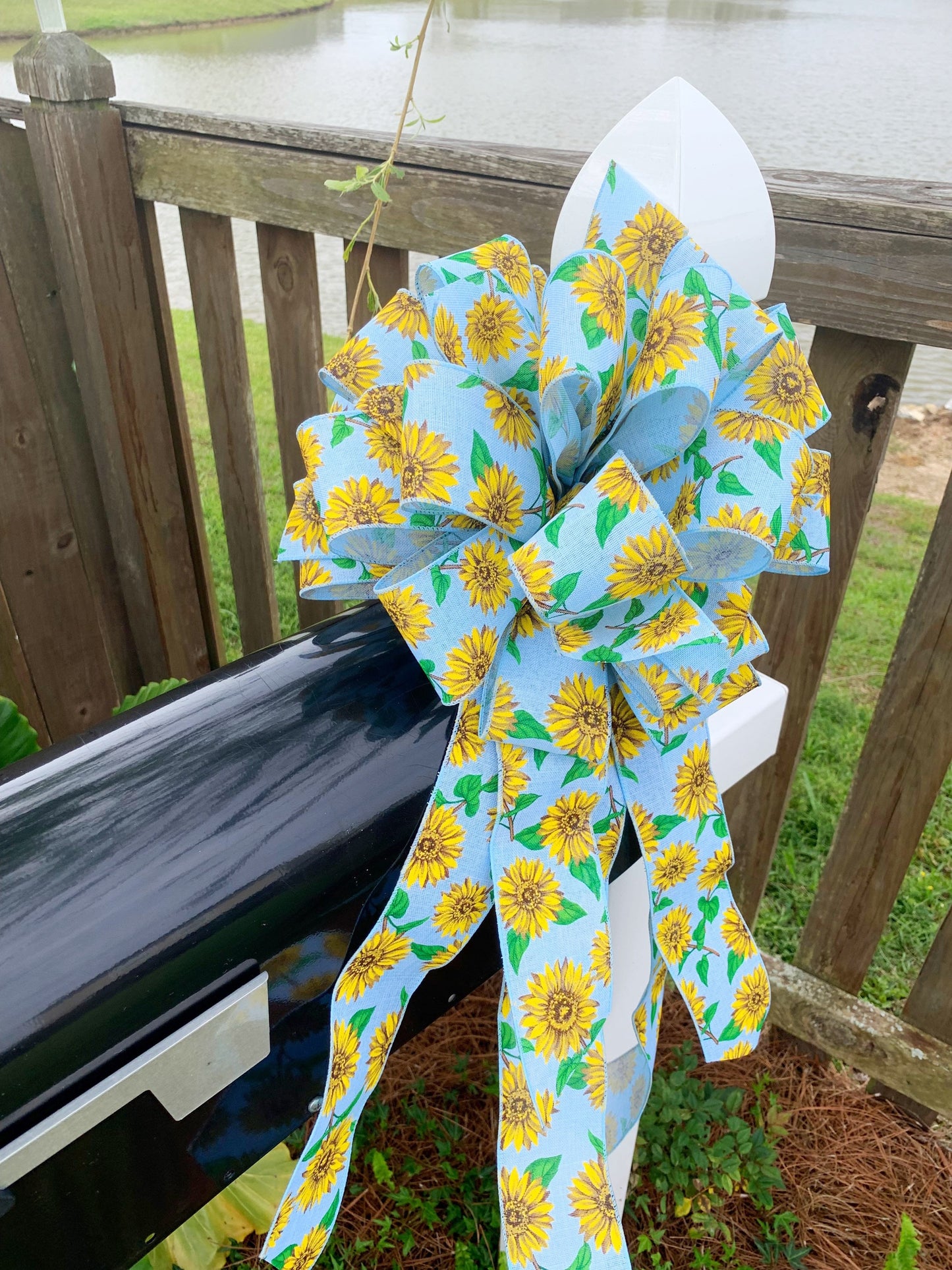 Everyday Collection - Sunflower,Sunflower Bow,Sunflower Ribbon,Ukraine,Ukraine Bow, Sunflower Decor,Mailbox Bow,Wreath Bow, Tree Topper,Blue