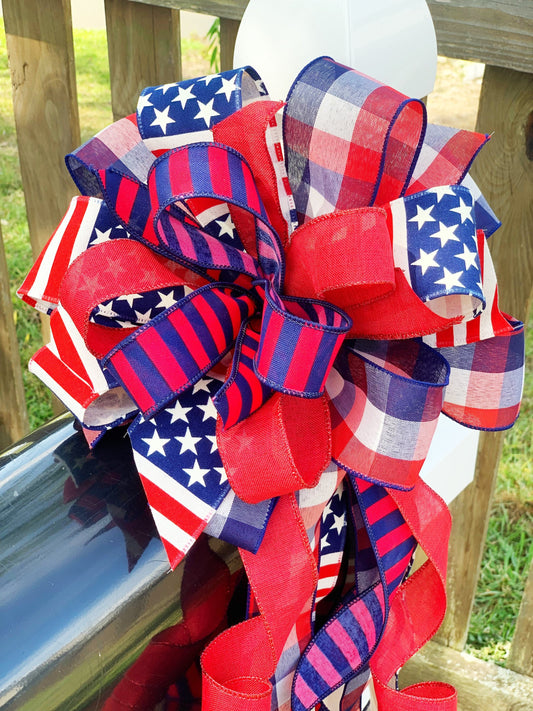 Patriotic Collection - Patriotic Bow,Patriotic, Patriotic Decor,Patriotic Ribbon,USA,USA Bow, Bow, Bows,Mailbox Bow,Wreath Bow,Gift,Gift Bow