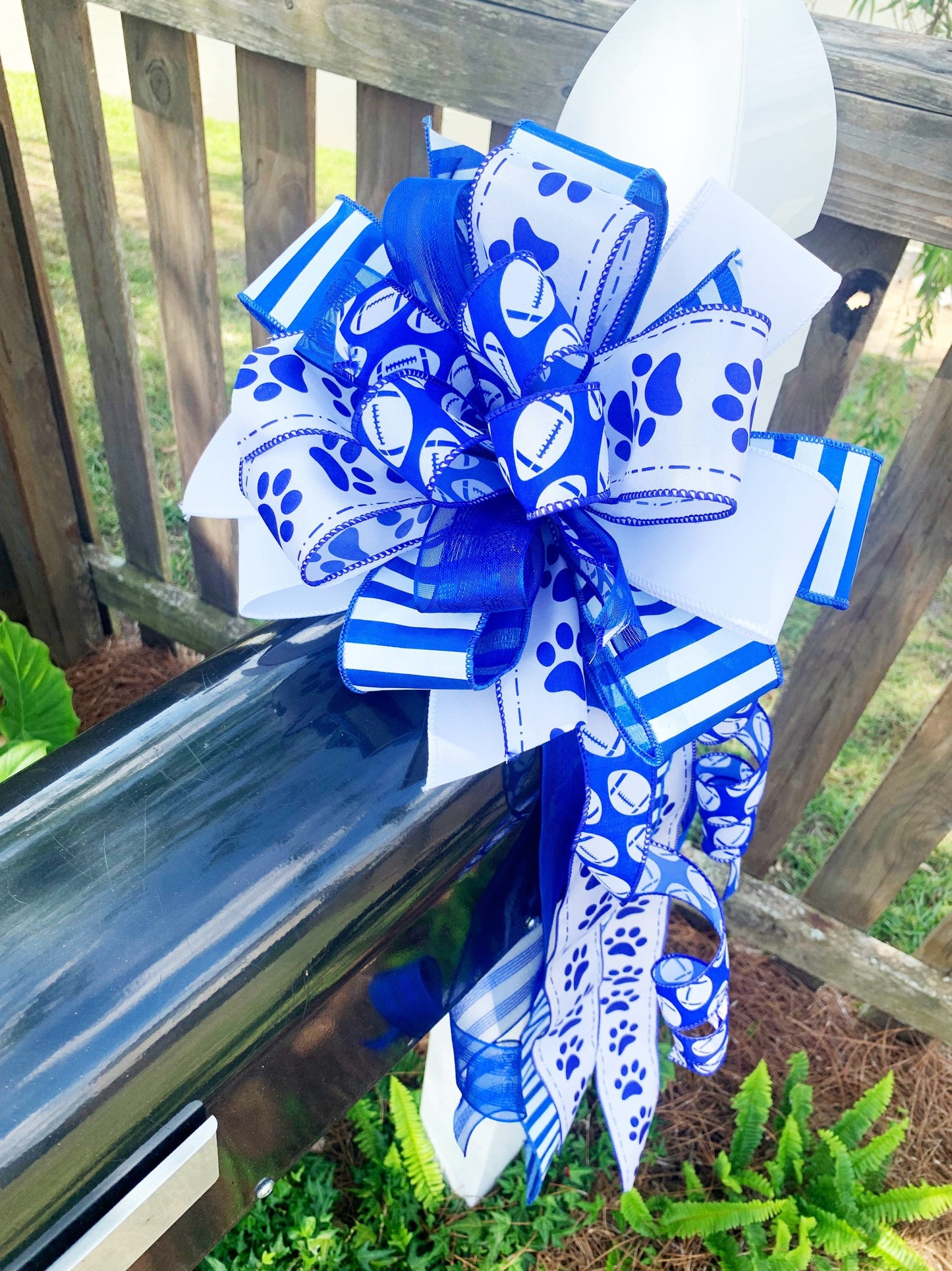 Sports Collection - Sports,Sports Bow, Panthers,Panthers Football,Blue White Bow, Sports Ribbon,Football,Football Bow,Wreath Bow,Game Day