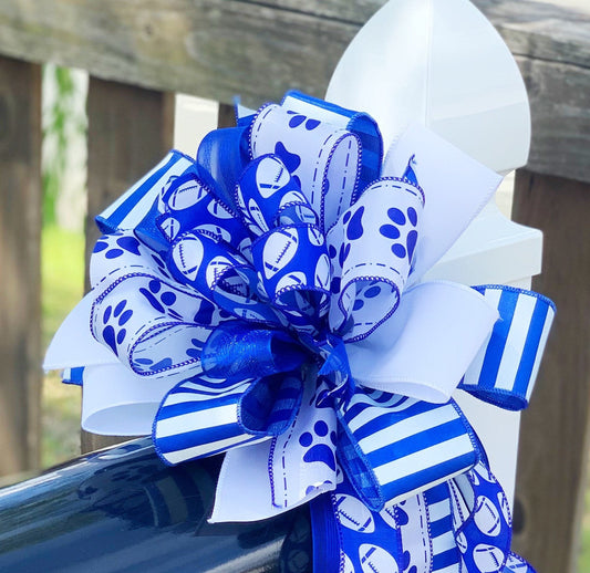 Sports Collection - Sports,Sports Bow, Panthers,Panthers Football,Blue White Bow, Sports Ribbon,Football,Football Bow,Wreath Bow,Game Day