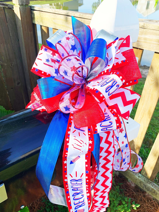 Patriotic Collection - Patriotic,Patriotic Bow, Red White Blue,Red White Blue Bow,Bow, Bows,Mailbox Bow,Wreath Bow,July 4th Decor,Gift