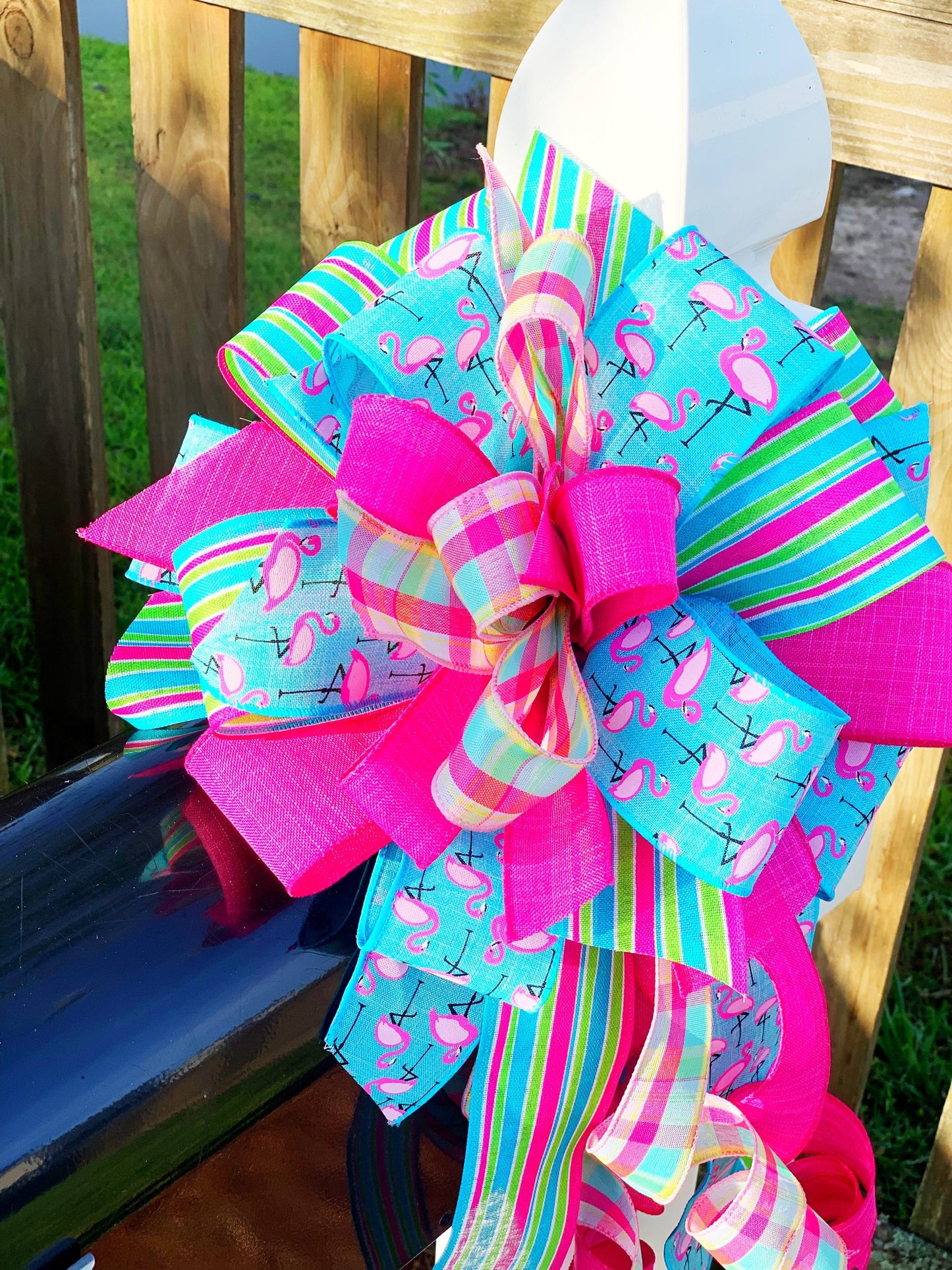 Summer Collection - Summer,Summer Bow, Pink Flamingos,Pink Flamingos Bow,Pink Flamingos Ribbon,Bow,Bows, Mailbox Bow,Wreath Bow,Gift,Ribbon