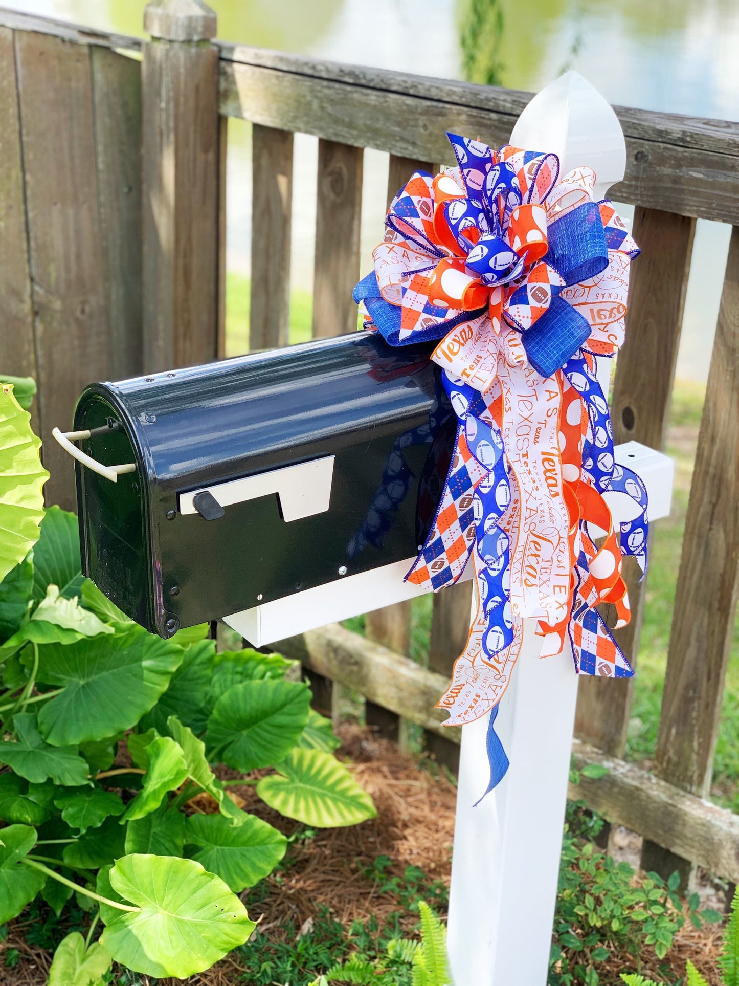 Sports Collection - Orange/Blue Bow,Orange Bow,Football Bow,Football,Texas Decor,Mailbox Bow,Wreath Bow,Large Bow,Texas