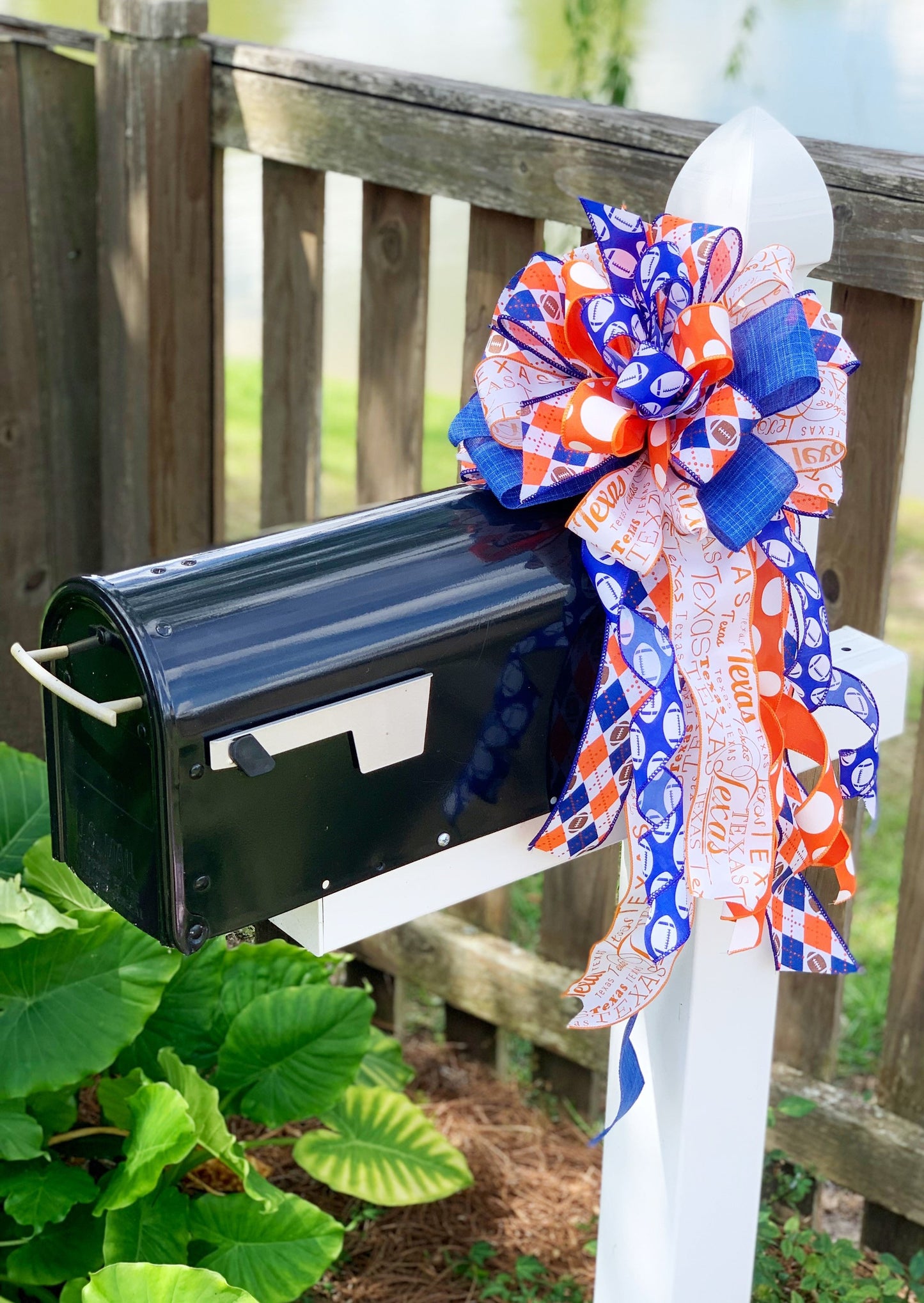 Sports Collection - Orange/Blue Bow,Orange Bow,Football Bow,Football,Texas Decor,Mailbox Bow,Wreath Bow,Large Bow,Texas