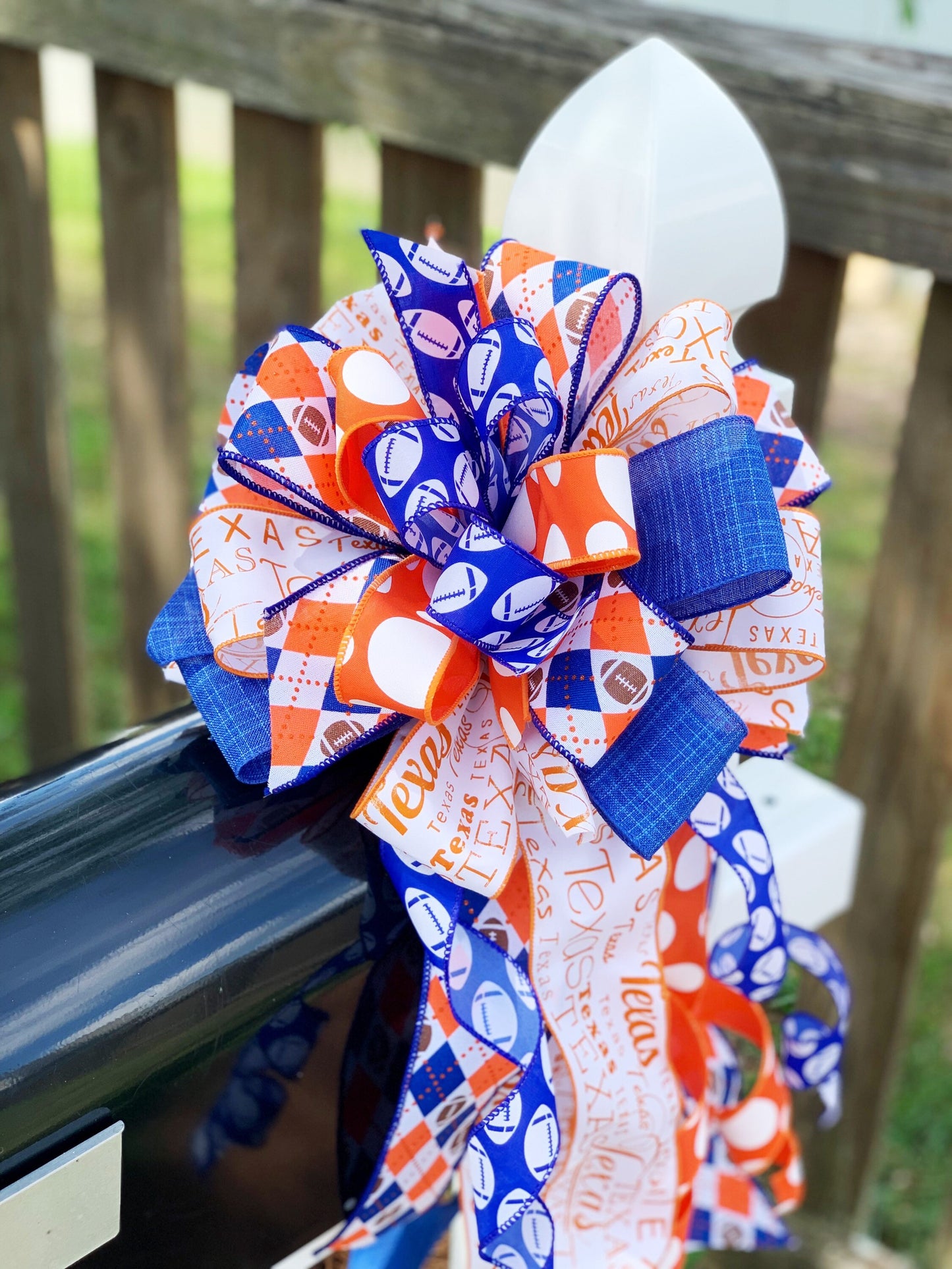 Sports Collection - Orange/Blue Bow,Orange Bow,Football Bow,Football,Texas Decor,Mailbox Bow,Wreath Bow,Large Bow,Texas