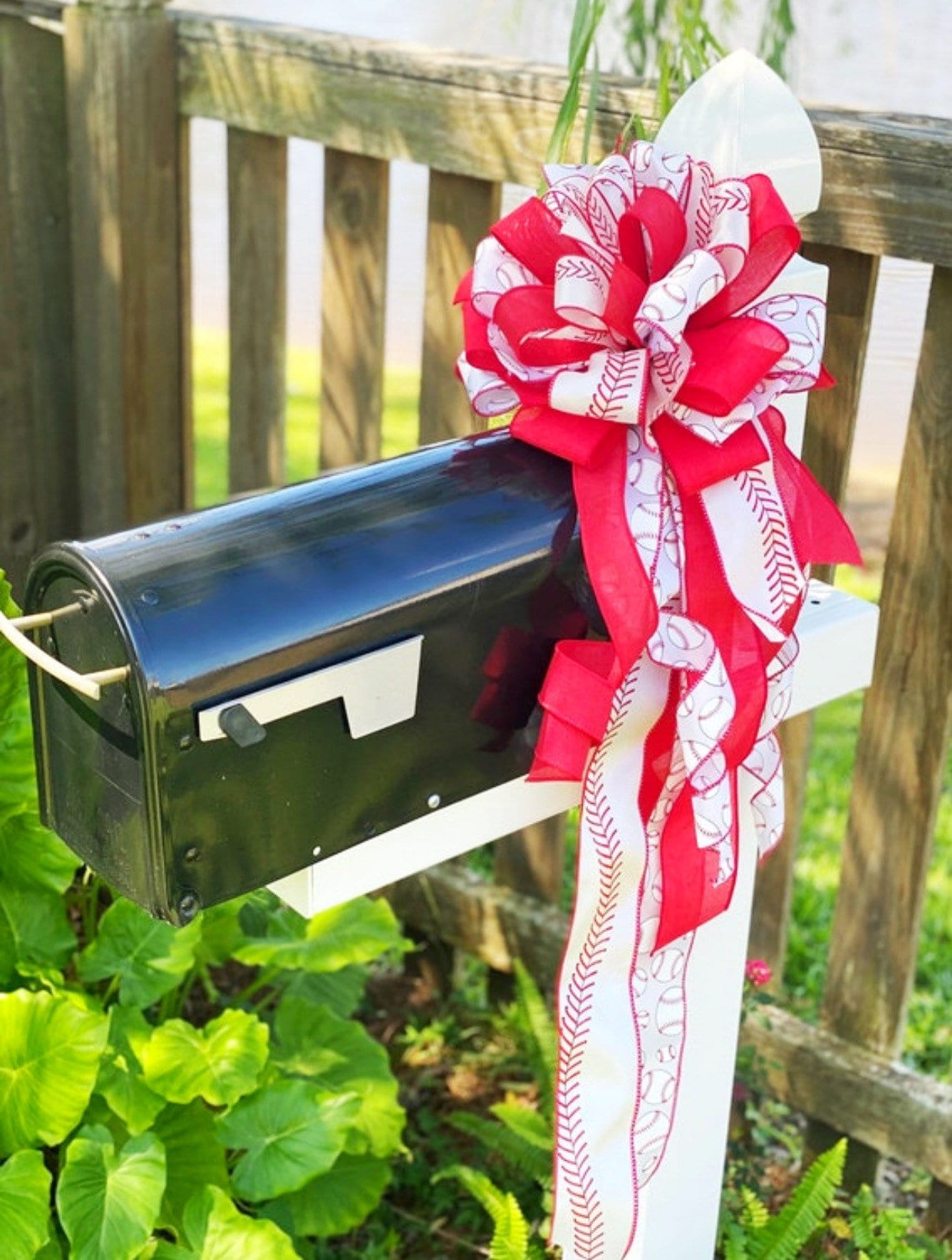 Sports Collection - Sports Bow, Sports, Baseball Bow, Red and White Bow, Mailbox Bow, Wreath Bow, Gift, Baseball Ribbon, Sports Ribbon