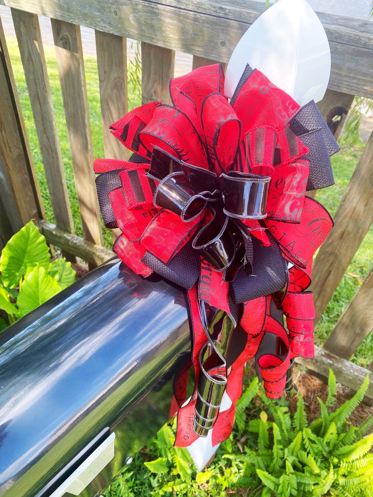 Red & Black Bulldogs Bow. Perfect for Mailbox, Door, and Wreath.