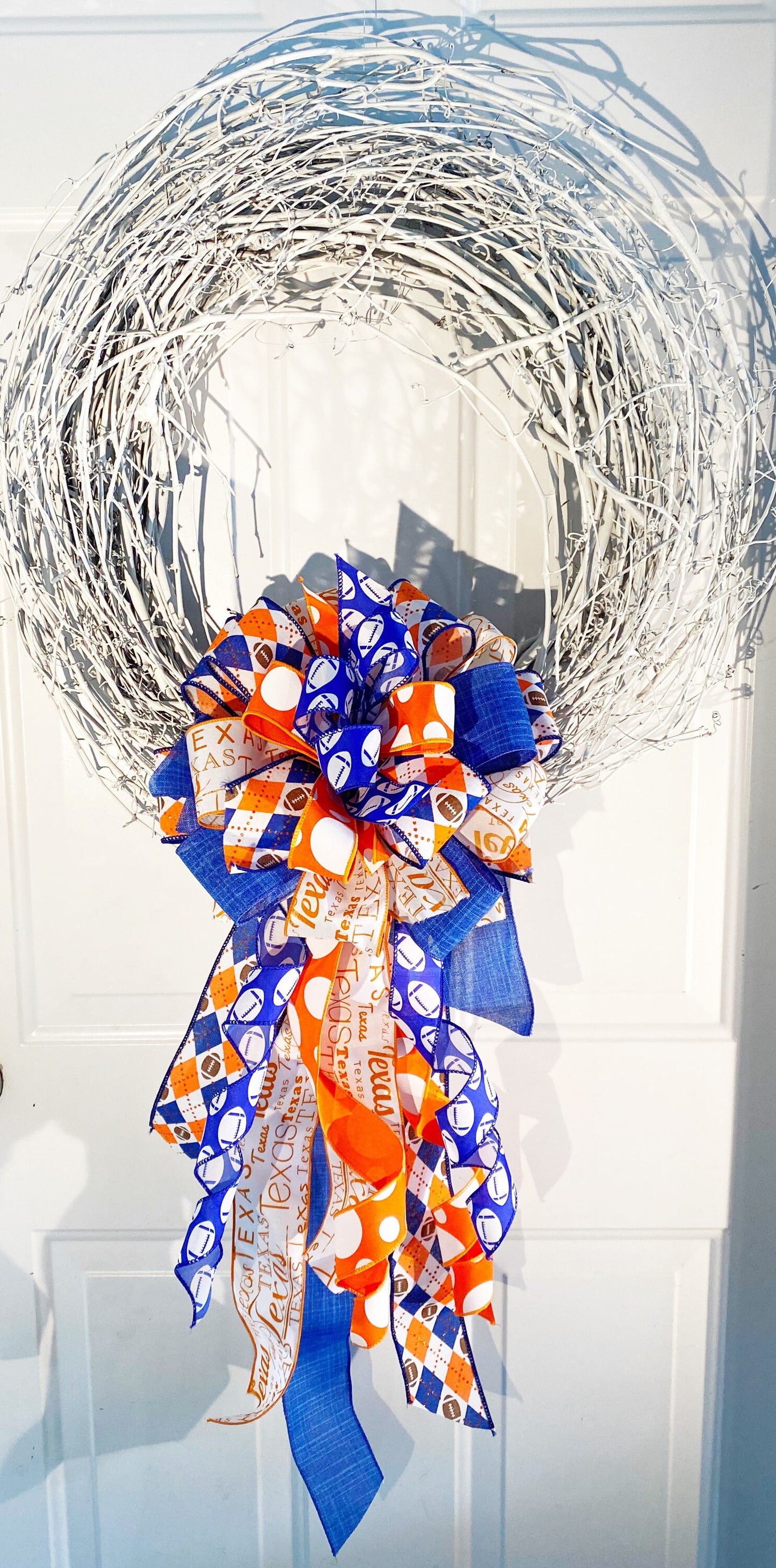 Sports Collection - Orange/Blue Bow,Orange Bow,Football Bow,Football,Texas Decor,Mailbox Bow,Wreath Bow,Large Bow,Texas