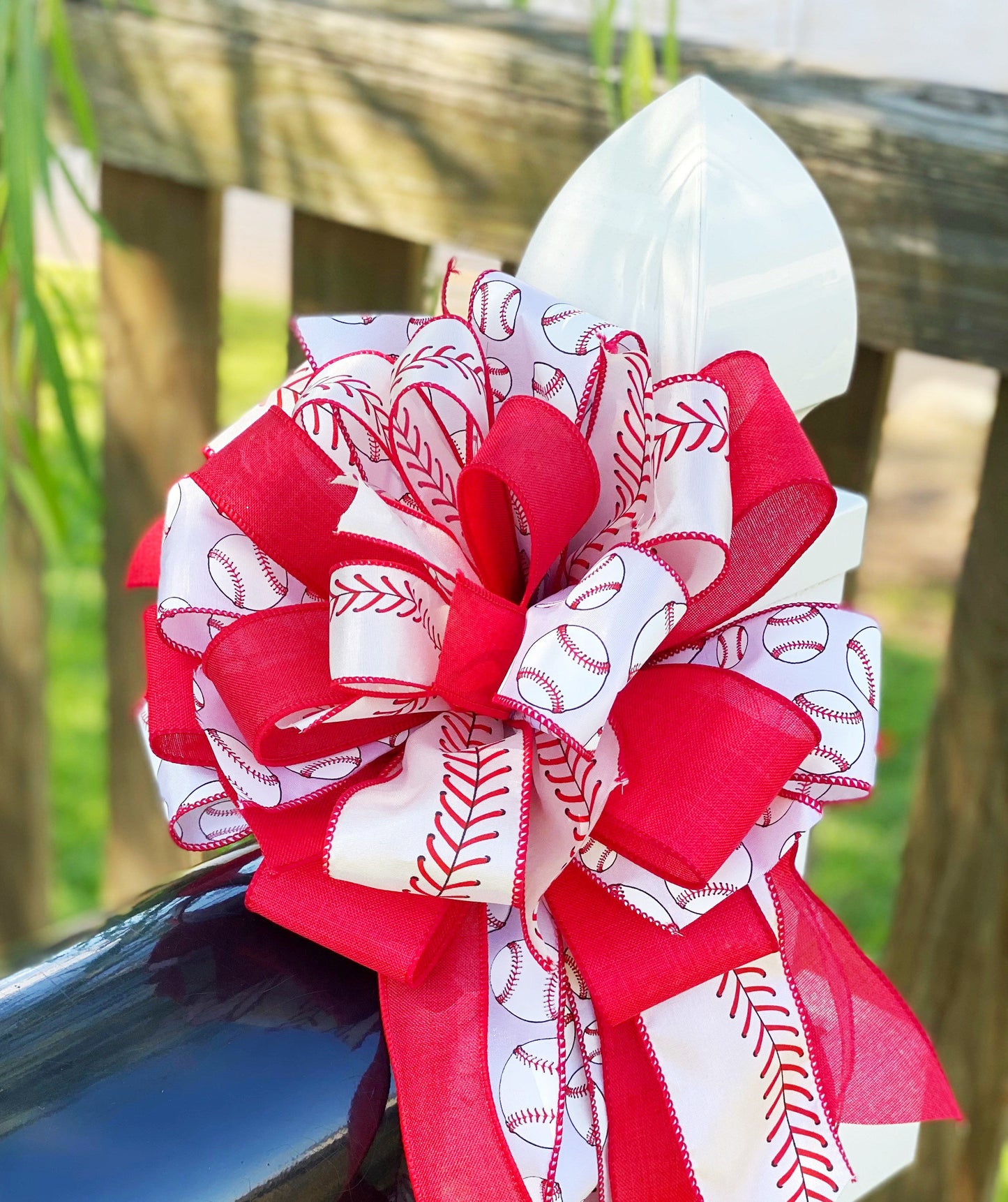 Sports Collection - Sports Bow, Sports, Baseball Bow, Red and White Bow, Mailbox Bow, Wreath Bow, Gift, Baseball Ribbon, Sports Ribbon