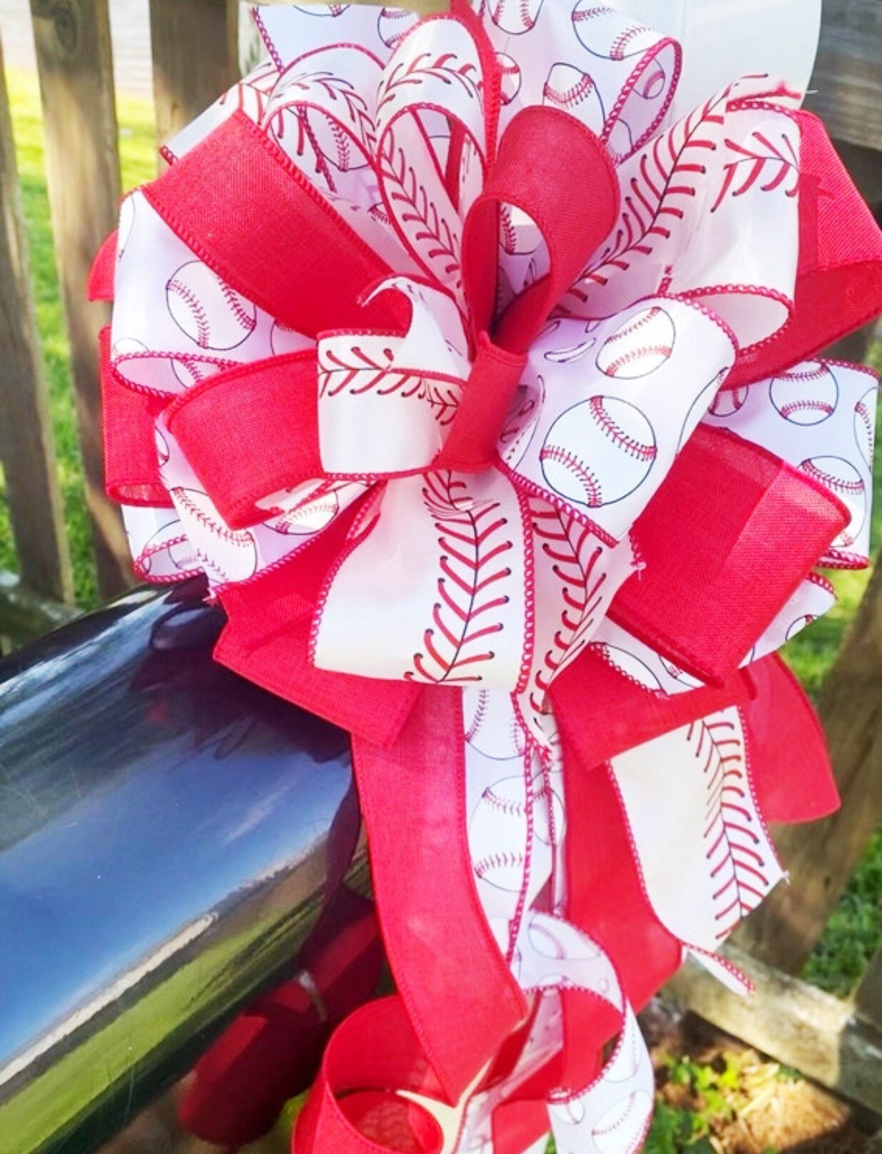 Sports Collection - Sports Bow, Sports, Baseball Bow, Red and White Bow, Mailbox Bow, Wreath Bow, Gift, Baseball Ribbon, Sports Ribbon