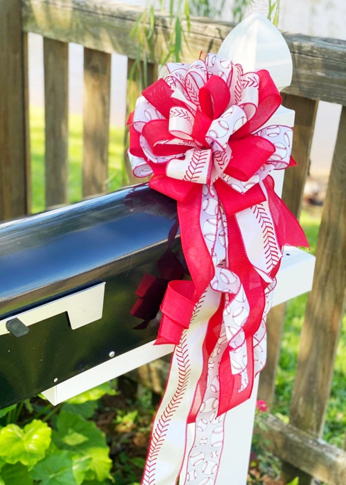 Sports Collection - Sports Bow, Sports, Baseball Bow, Red and White Bow, Mailbox Bow, Wreath Bow, Gift, Baseball Ribbon, Sports Ribbon