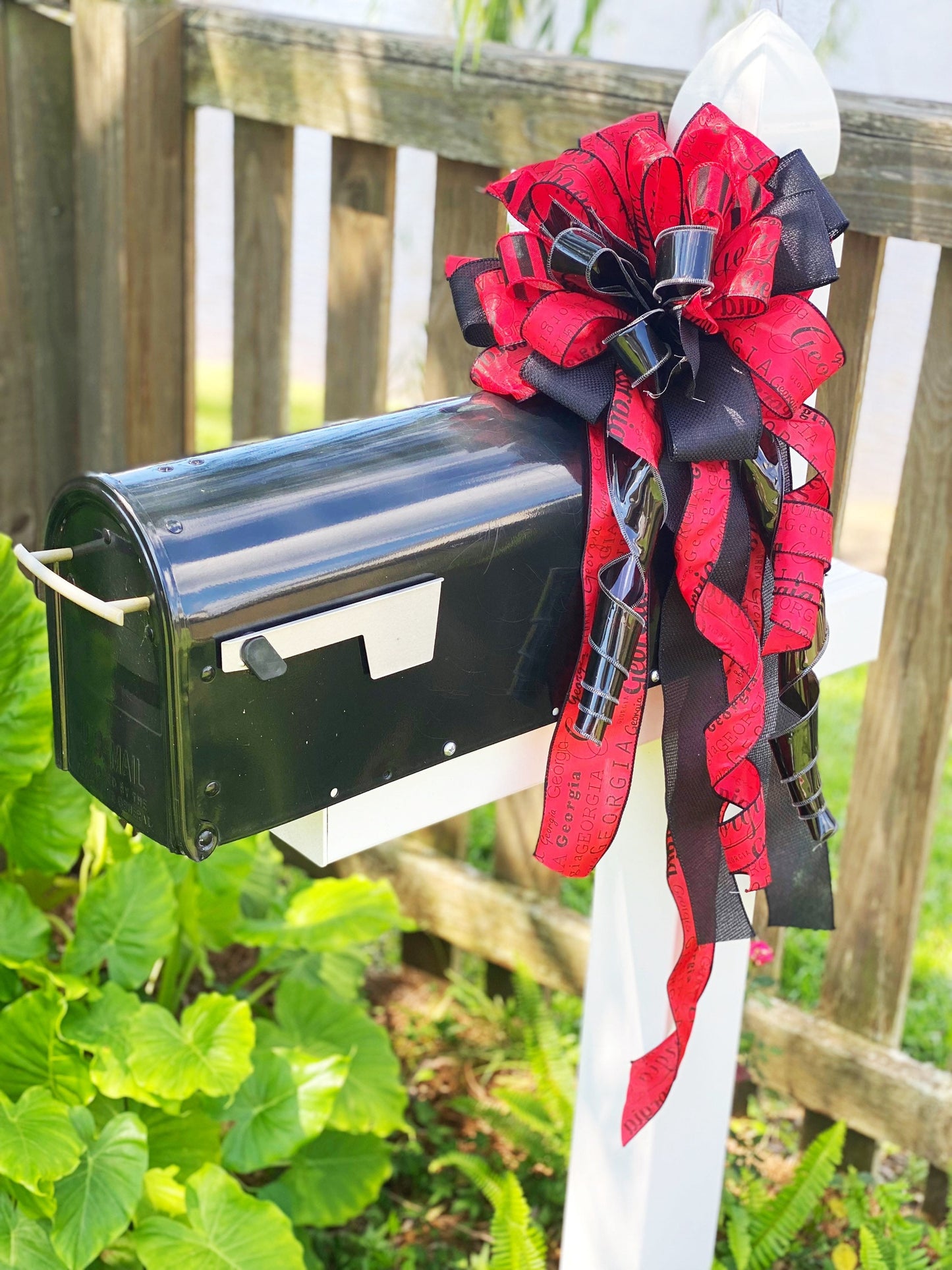 Red & Black Bulldogs Bow. Perfect for Mailbox, Door, and Wreath.