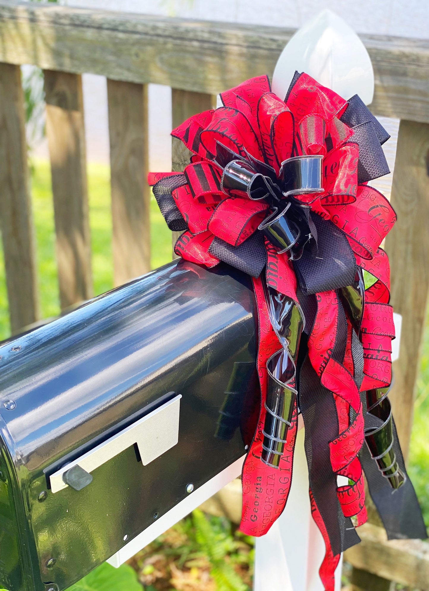 Red & Black Bulldogs Bow. Perfect for Mailbox, Door, and Wreath.