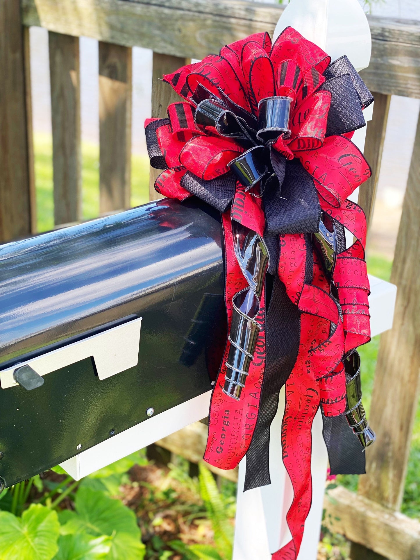 Red & Black Bulldogs Bow. Perfect for Mailbox, Door, and Wreath.