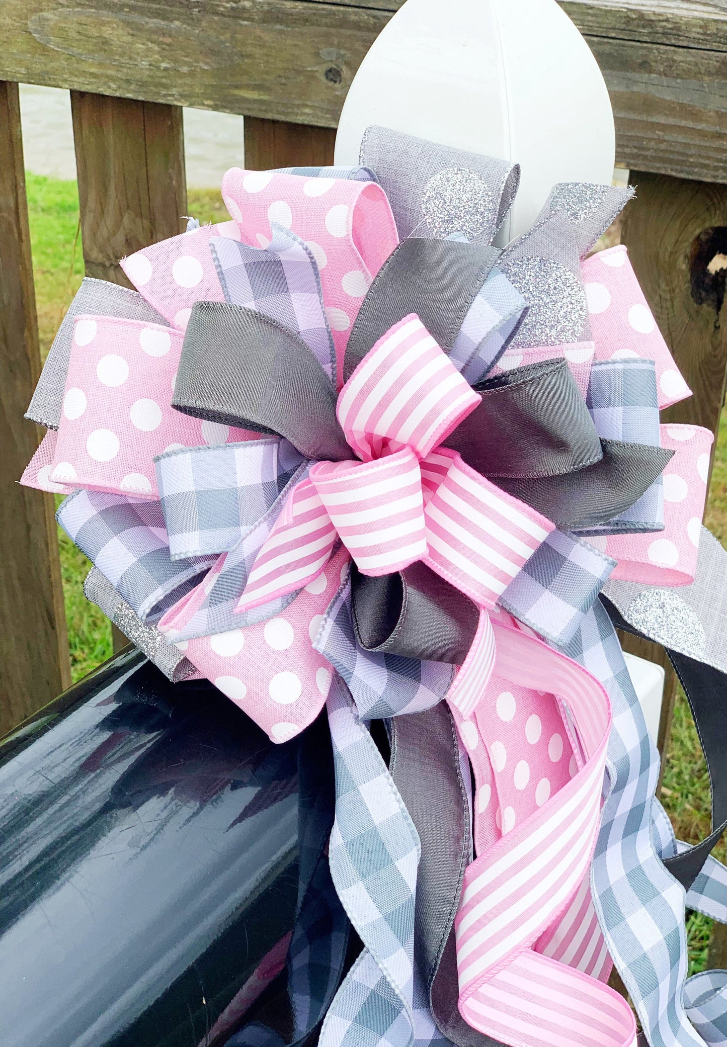 Everyday Collection - Gray Bow, Pink Bow, Polka Dots, Stripes, Wreath Bow, Mailbox Bow, Lantern Bow, Bow, Bows, Gift, Gift Bag Bow