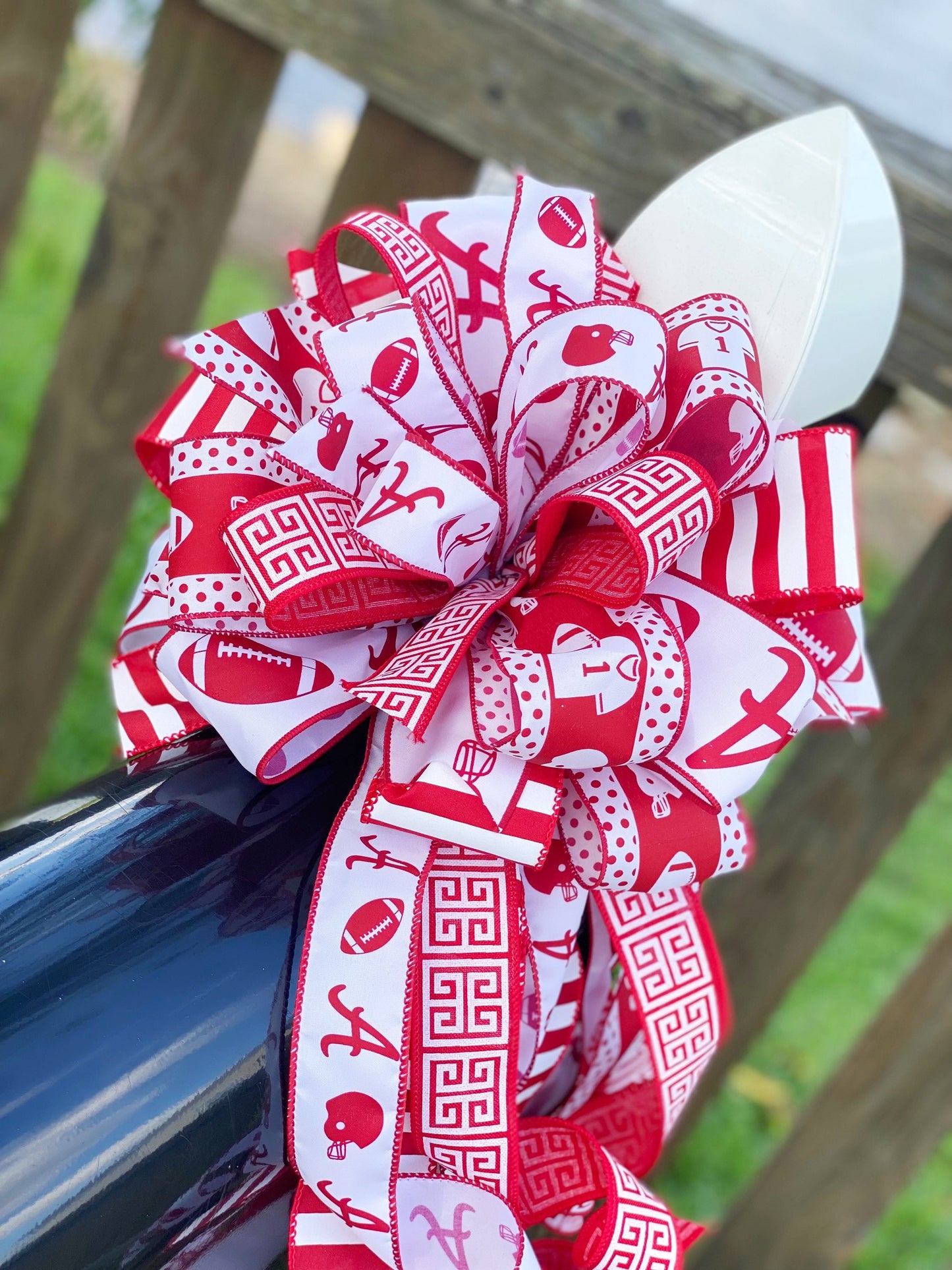 Sports Collection - Sports Bow,Sports,Football Bow,Red and White Bow,Mailbox Bow,Wreath Bow,Gift,Football Ribbon,Sports Ribbon,Bows