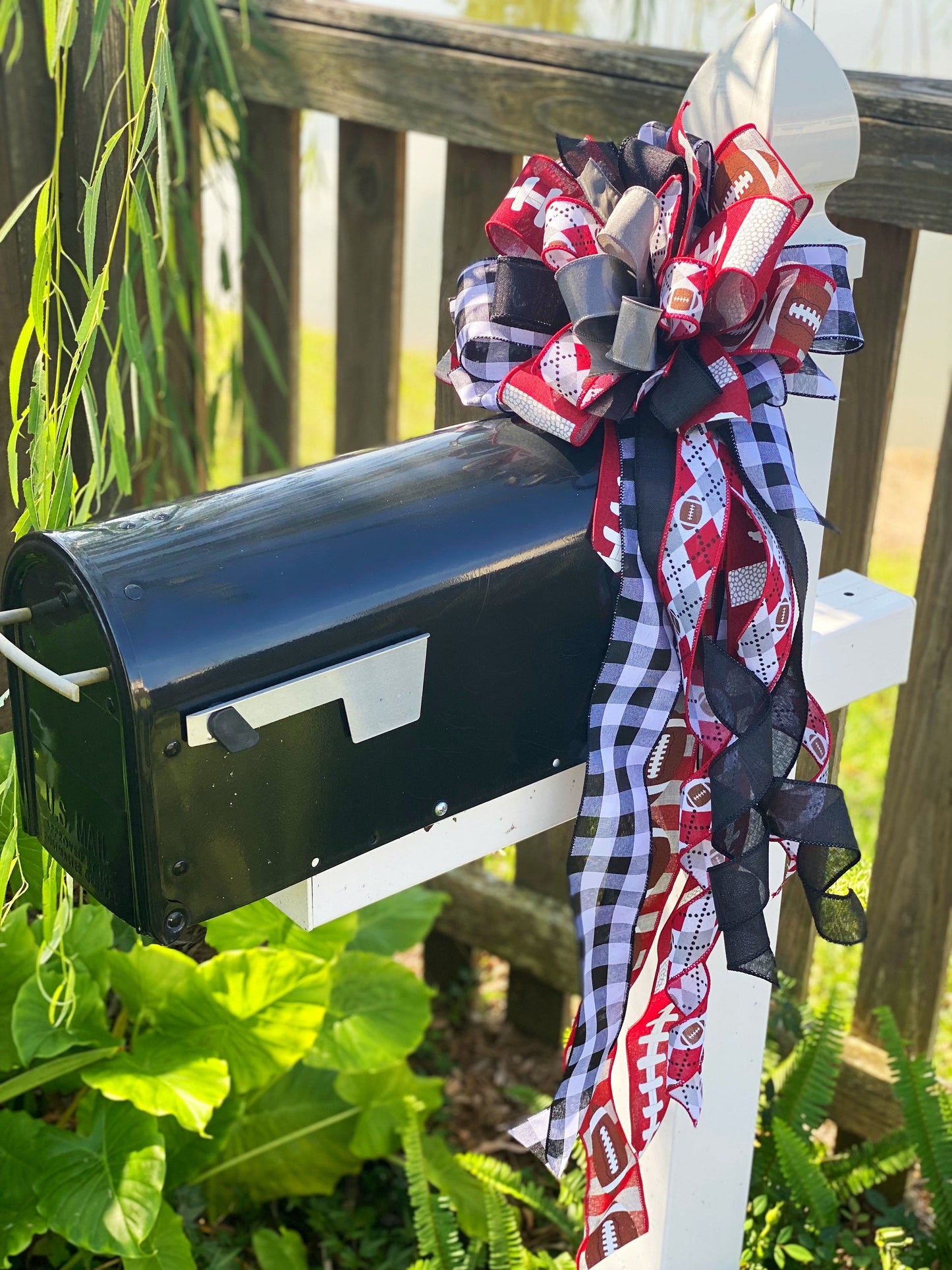 Sports Collection - Red/Black Bow,Sports Bow,Bow,Bows,Mailbox Bow,Wreath Bow,Large Bow,Decor,Football,Football Bow,Football Decor