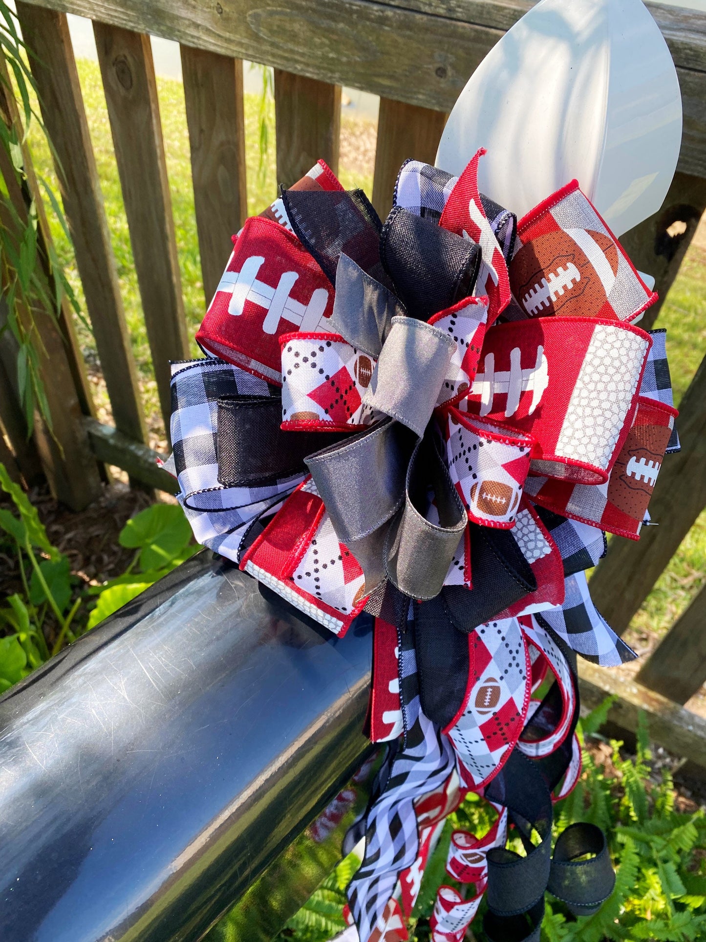 Sports Collection - Red/Black Bow,Sports Bow,Bow,Bows,Mailbox Bow,Wreath Bow,Large Bow,Decor,Football,Football Bow,Football Decor