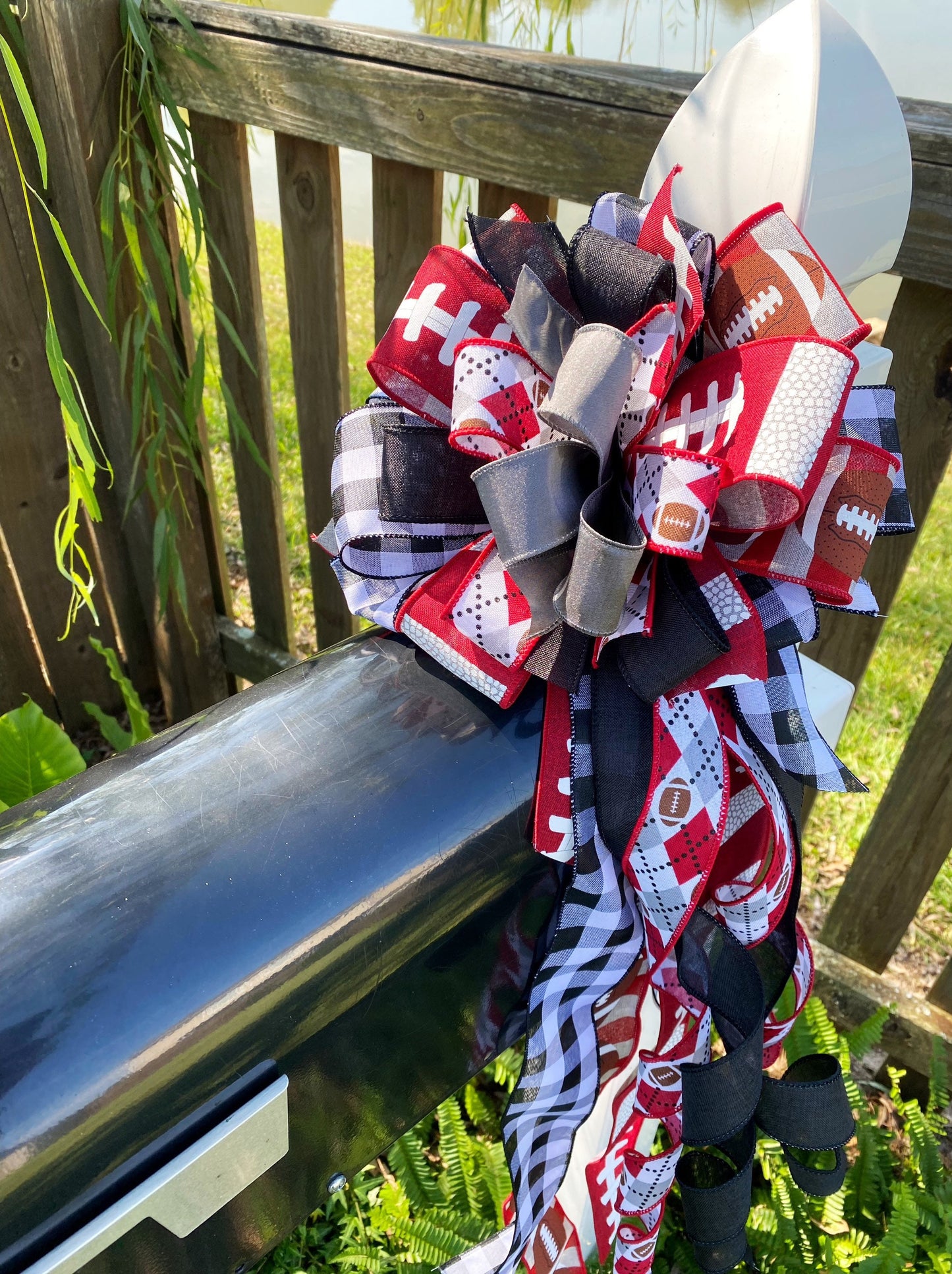 Sports Collection - Red/Black Bow,Sports Bow,Bow,Bows,Mailbox Bow,Wreath Bow,Large Bow,Decor,Football,Football Bow,Football Decor