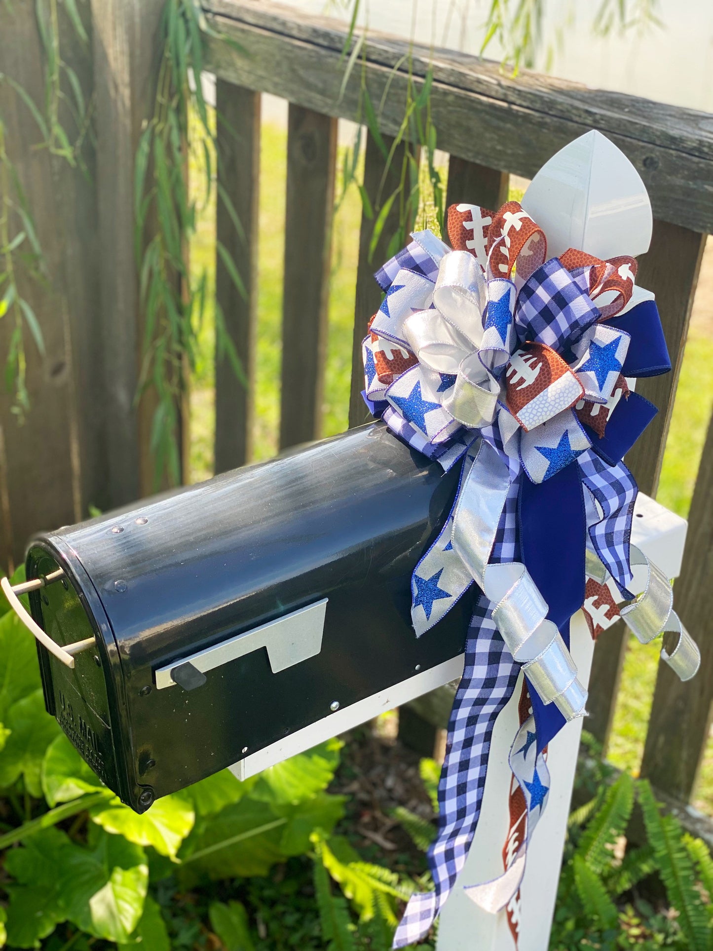 Sports Collection - Sports,Sports Bow,Football Decor,Blue White Bow,Sports Ribbon,Football,Football Bow,Wreath Bow,Game Day,Silver Bow,Blue