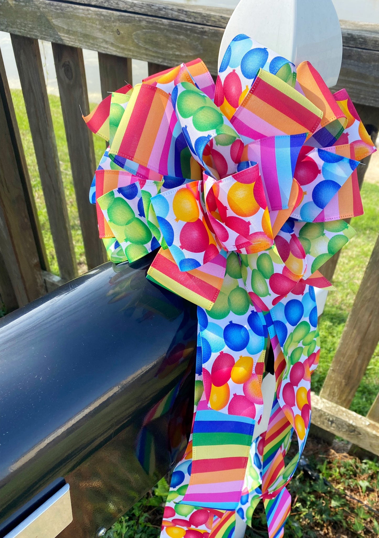 Birthday Bow Featuring Balloons, Balloons, and More Balloons!! Perfect for Mailbox, Door, and Wreath.